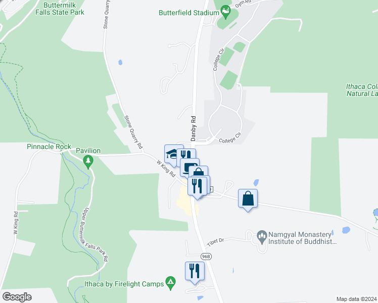 map of restaurants, bars, coffee shops, grocery stores, and more near 1046 Danby Road in Ithaca