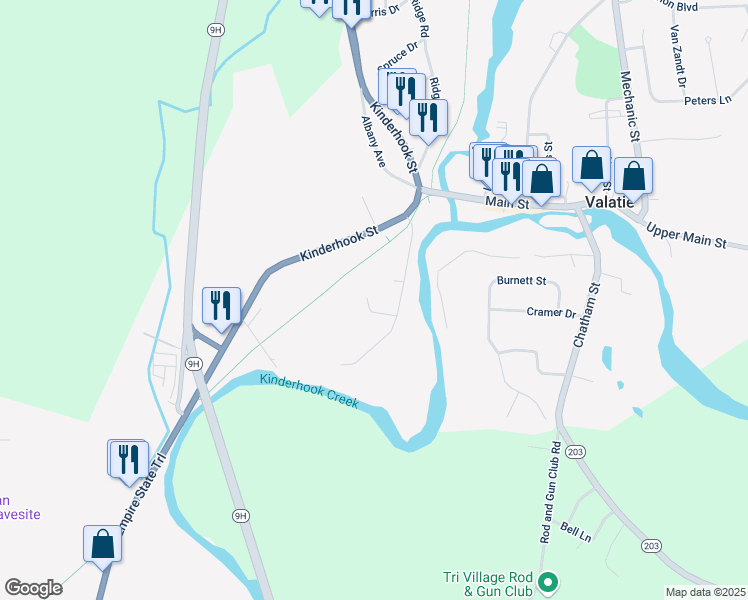 map of restaurants, bars, coffee shops, grocery stores, and more near 1306 River Street in Valatie
