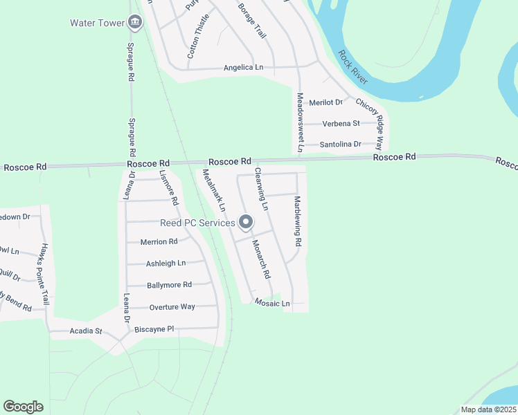 map of restaurants, bars, coffee shops, grocery stores, and more near 10391 Monarch Road in Roscoe