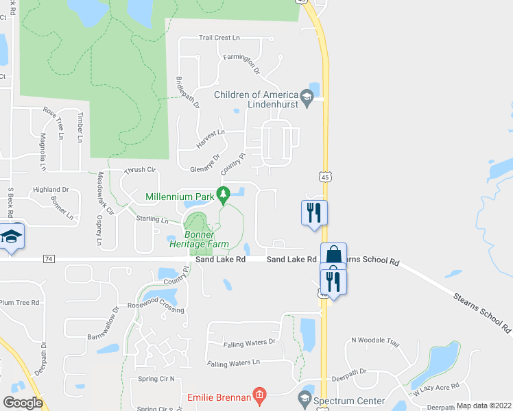 map of restaurants, bars, coffee shops, grocery stores, and more near 251 Cross Creek Lane in Lindenhurst