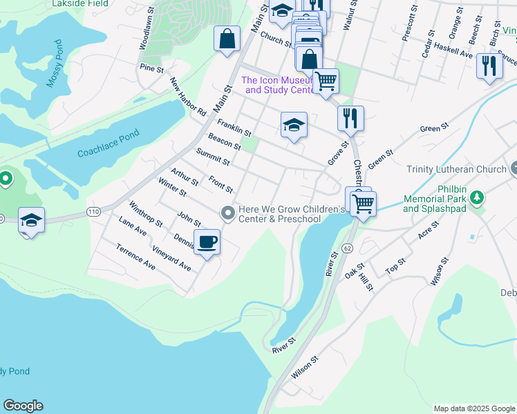 map of restaurants, bars, coffee shops, grocery stores, and more near 24 Simon Court in Clinton