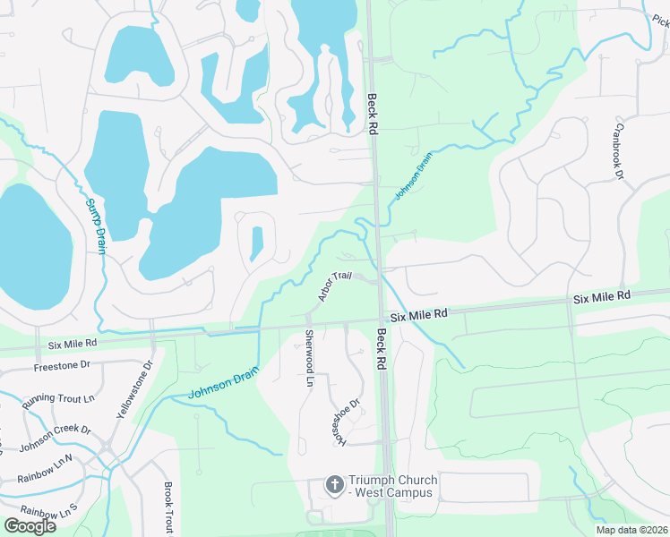 map of restaurants, bars, coffee shops, grocery stores, and more near 47570 Creekside Court in Northville