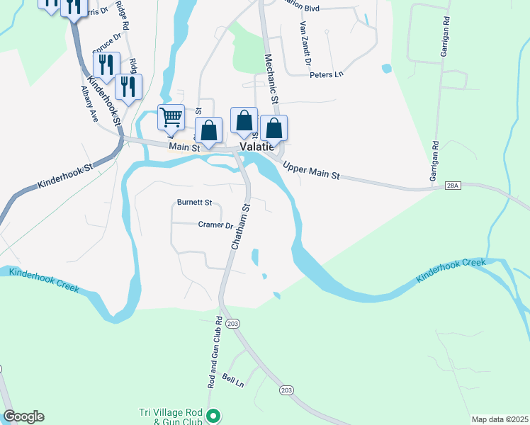 map of restaurants, bars, coffee shops, grocery stores, and more near 20 Paul Raihofer Boulevard in Valatie