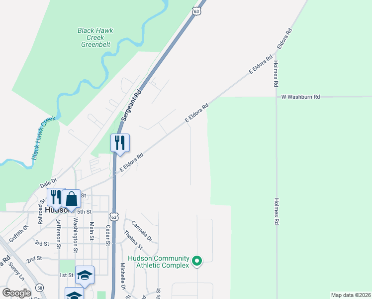 map of restaurants, bars, coffee shops, grocery stores, and more near 112 Whitetail Ridge in Hudson
