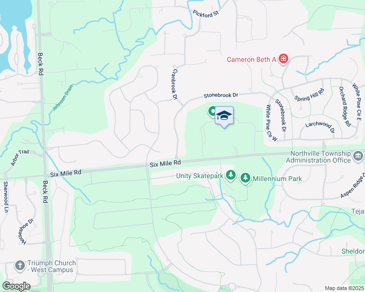 map of restaurants, bars, coffee shops, grocery stores, and more near 17194 Stonebrook Drive in Northville