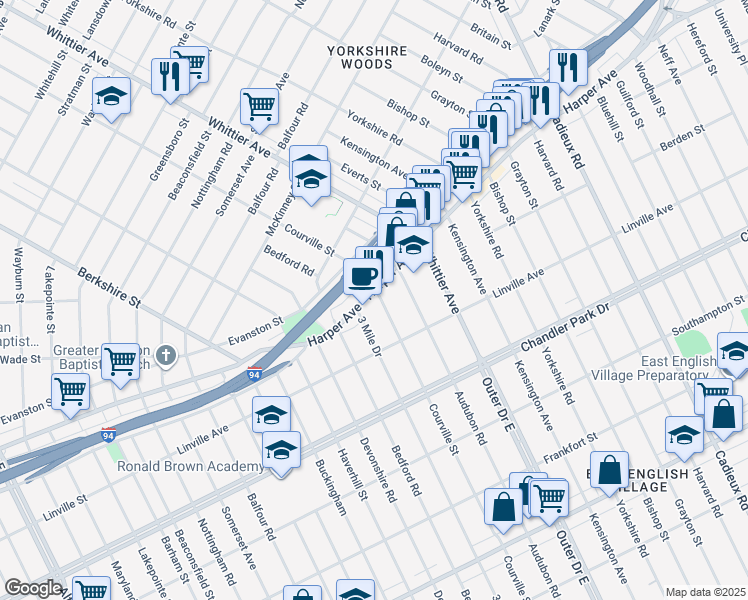 map of restaurants, bars, coffee shops, grocery stores, and more near in Detroit