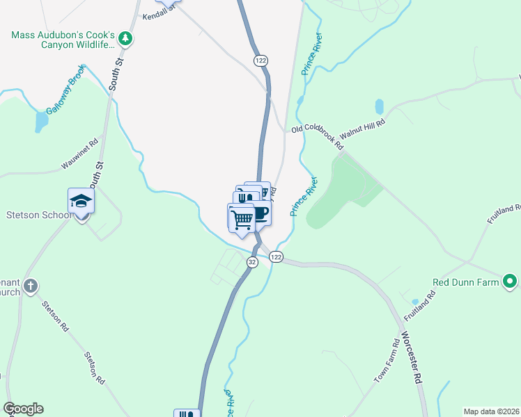 map of restaurants, bars, coffee shops, grocery stores, and more near 531 Summer Street in Barre
