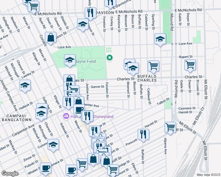 map of restaurants, bars, coffee shops, grocery stores, and more near 5009 Garvin Street in Hamtramck