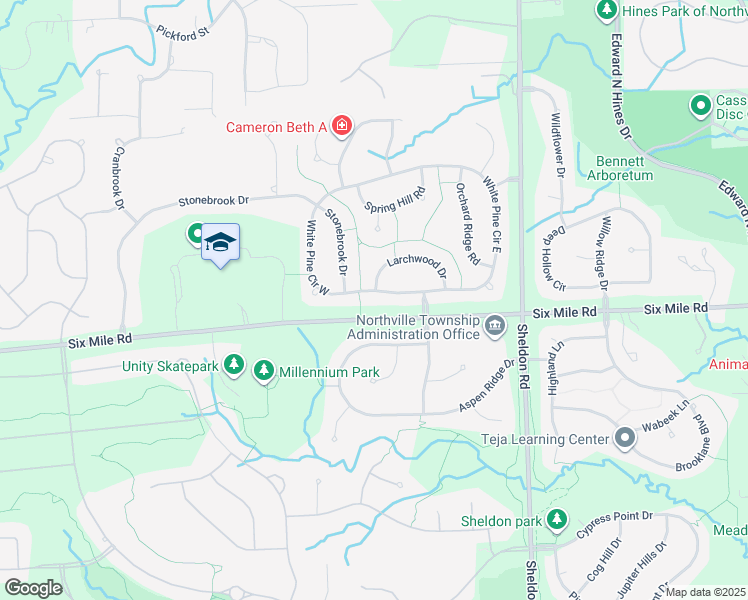 map of restaurants, bars, coffee shops, grocery stores, and more near 44431 White Pine Circle East in Northville