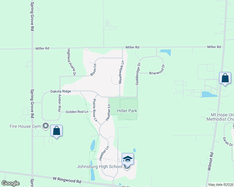 map of restaurants, bars, coffee shops, grocery stores, and more near 5715 Meadowlark Lane in Johnsburg