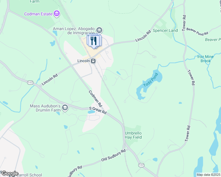 map of restaurants, bars, coffee shops, grocery stores, and more near 16 Greenridge Lane in Lincoln