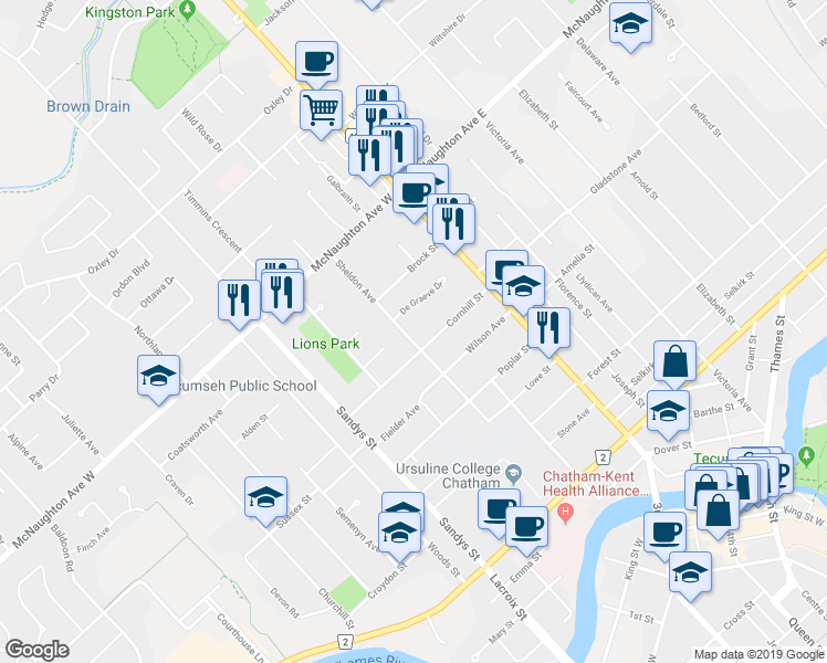 map of restaurants, bars, coffee shops, grocery stores, and more near 94 Sheldon Avenue in Chatham