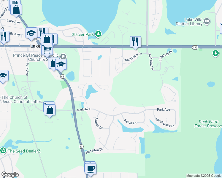 map of restaurants, bars, coffee shops, grocery stores, and more near in Lake Villa