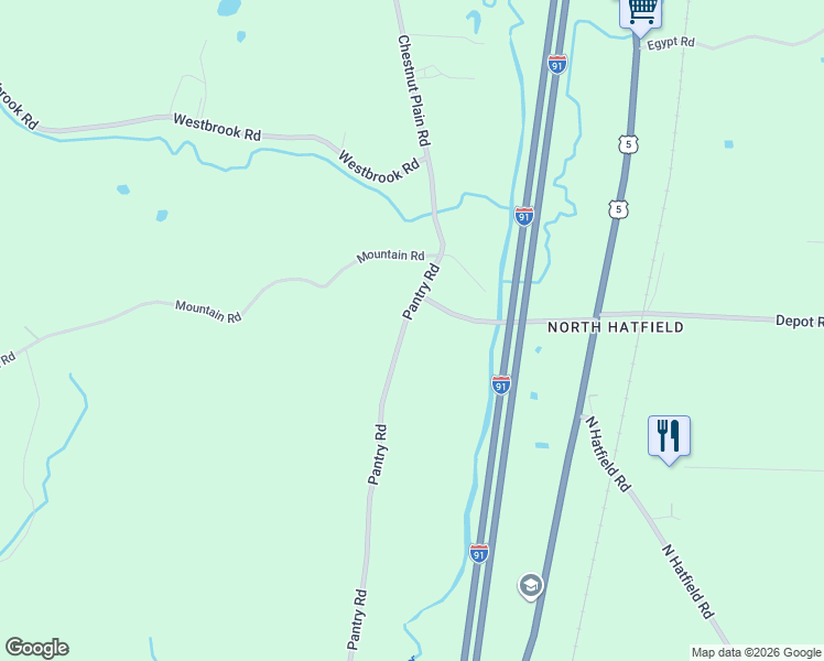 map of restaurants, bars, coffee shops, grocery stores, and more near 150 Pantry Rd in Hatfield