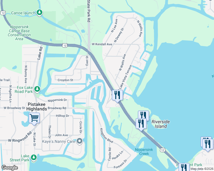 map of restaurants, bars, coffee shops, grocery stores, and more near 37682 North U.S. Highway 12 in Spring Grove