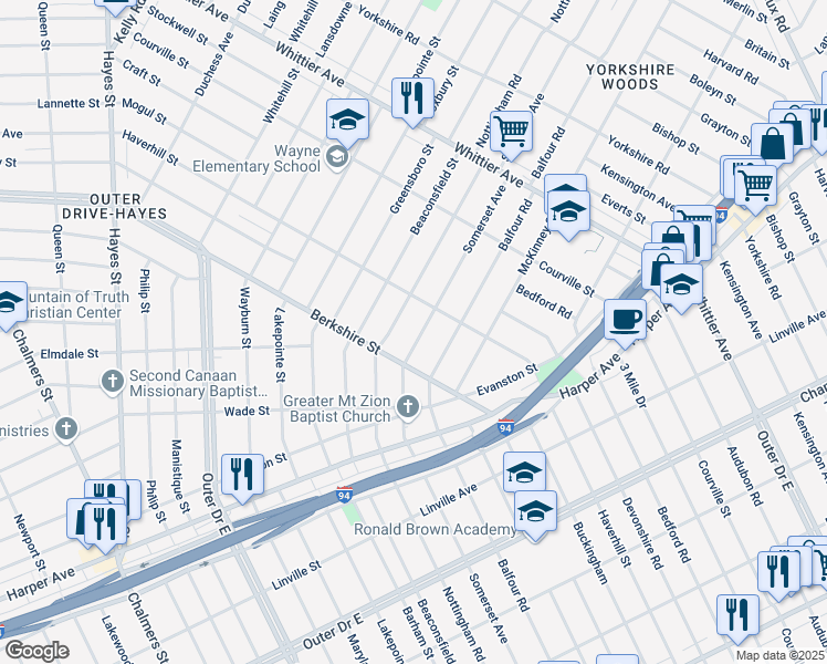map of restaurants, bars, coffee shops, grocery stores, and more near 9761 Somerset Avenue in Detroit