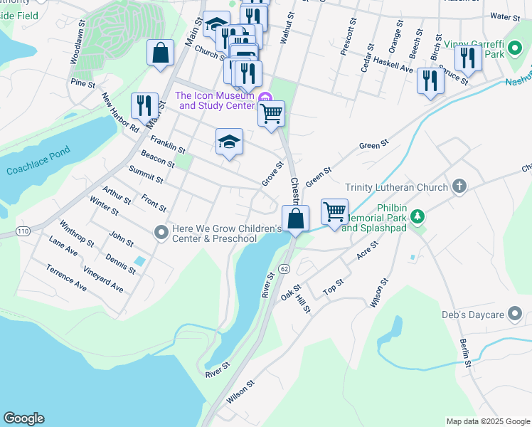 map of restaurants, bars, coffee shops, grocery stores, and more near 16 California Court in Clinton