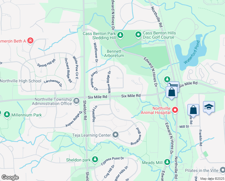 map of restaurants, bars, coffee shops, grocery stores, and more near 44017 Deep Hollow Circle in Northville