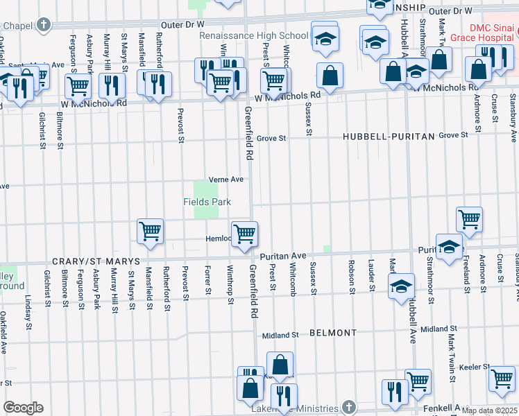 map of restaurants, bars, coffee shops, grocery stores, and more near in 
