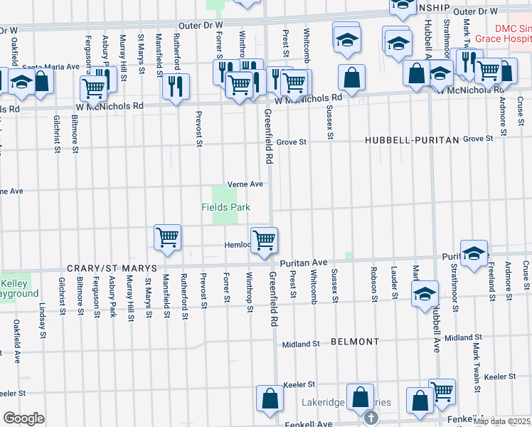 map of restaurants, bars, coffee shops, grocery stores, and more near in 
