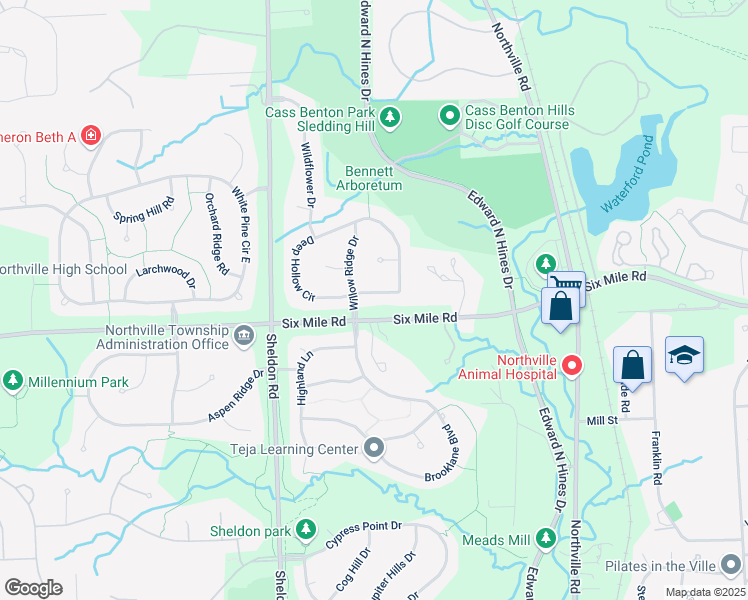 map of restaurants, bars, coffee shops, grocery stores, and more near 44017 Deep Hollow Circle in Northville