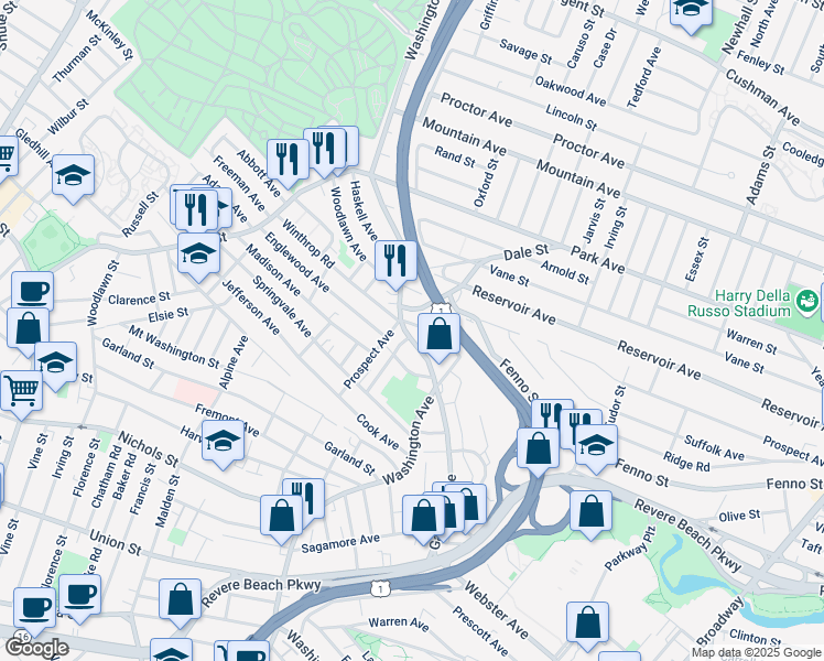 map of restaurants, bars, coffee shops, grocery stores, and more near 621 Washington Avenue in Chelsea