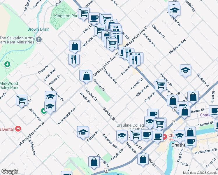 map of restaurants, bars, coffee shops, grocery stores, and more near 15 Diane Road in Chatham