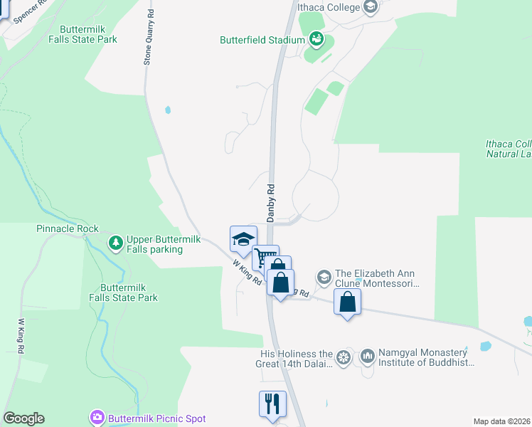 map of restaurants, bars, coffee shops, grocery stores, and more near 1034 New York 96B in Ithaca