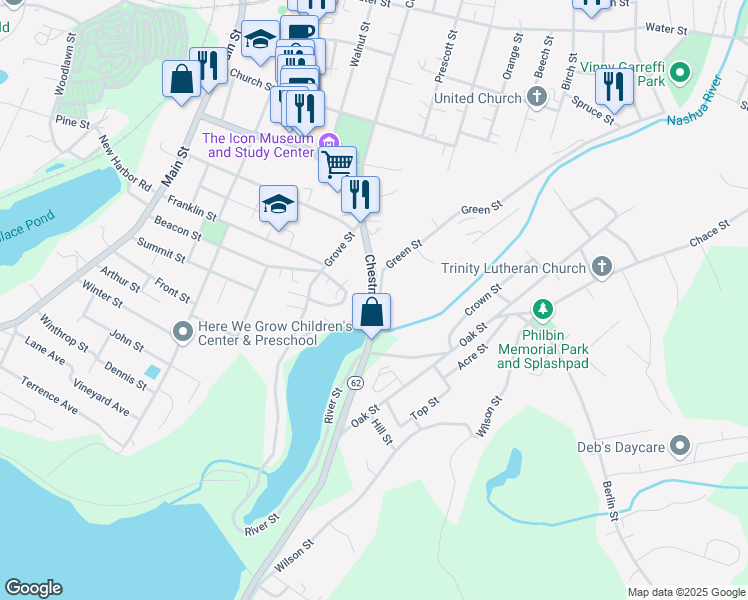 map of restaurants, bars, coffee shops, grocery stores, and more near 14 Green Street in Clinton