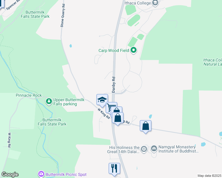 map of restaurants, bars, coffee shops, grocery stores, and more near 1034 New York 96B in Ithaca