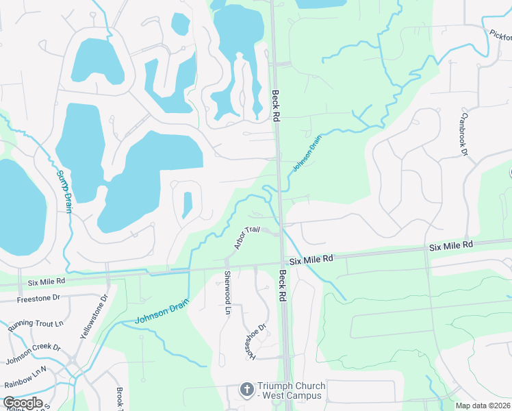 map of restaurants, bars, coffee shops, grocery stores, and more near 47570 Creekside Court in Northville