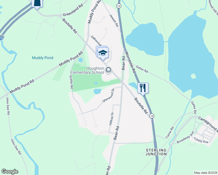 map of restaurants, bars, coffee shops, grocery stores, and more near 7 Sherwood Drive in Sterling