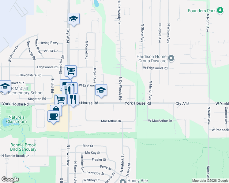 map of restaurants, bars, coffee shops, grocery stores, and more near 1428 West Yorkhouse Road in Waukegan