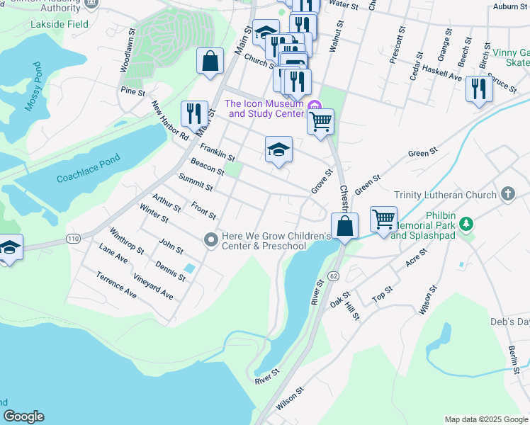 map of restaurants, bars, coffee shops, grocery stores, and more near 42 Richman Street in Clinton