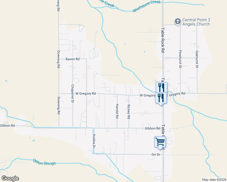 map of restaurants, bars, coffee shops, grocery stores, and more near 308 West Gregory Road in Central Point