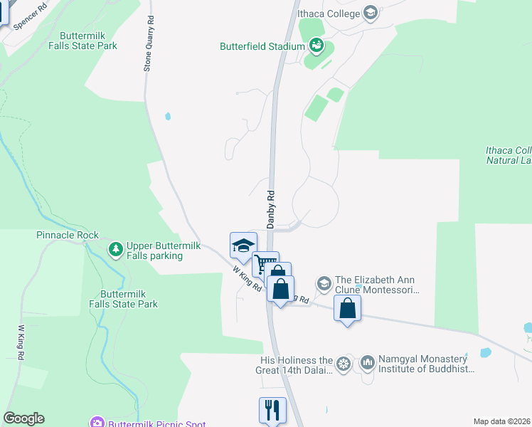 map of restaurants, bars, coffee shops, grocery stores, and more near 1034 New York 96B in Ithaca