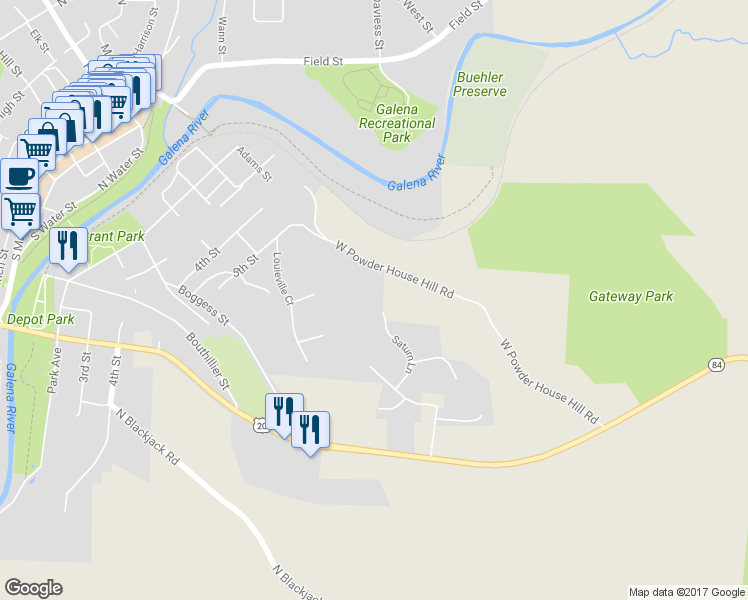 map of restaurants, bars, coffee shops, grocery stores, and more near 9320 Saturn Lane in Galena