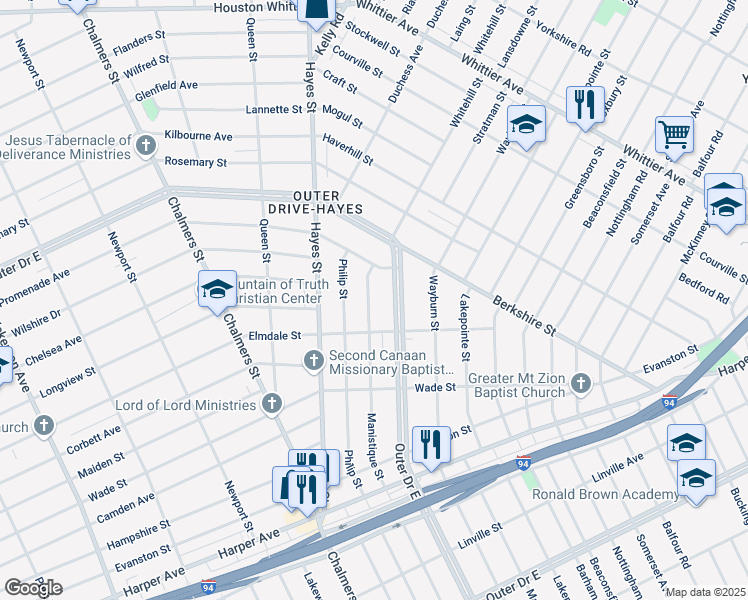 map of restaurants, bars, coffee shops, grocery stores, and more near 9768 Manistique Street in Detroit