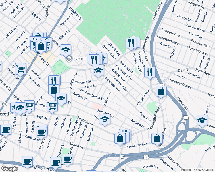 map of restaurants, bars, coffee shops, grocery stores, and more near 15 Richdale Avenue in Everett
