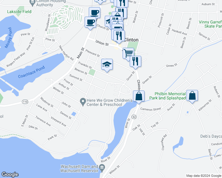 map of restaurants, bars, coffee shops, grocery stores, and more near 42 Richman Street in Clinton