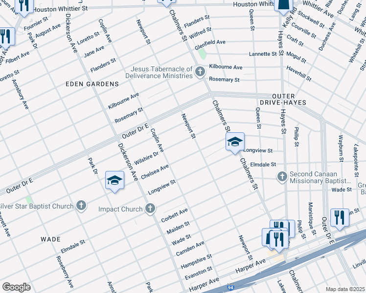 map of restaurants, bars, coffee shops, grocery stores, and more near 13345 Chelsea Avenue in Detroit