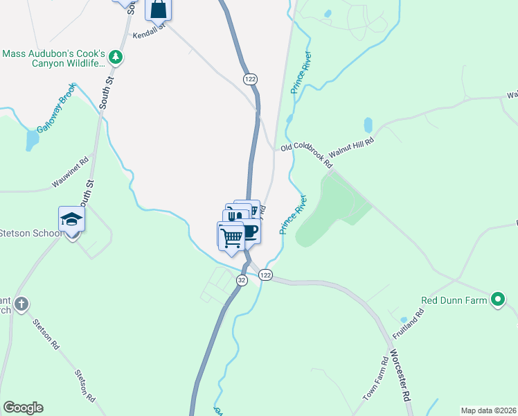 map of restaurants, bars, coffee shops, grocery stores, and more near 531 Summer Street in Barre