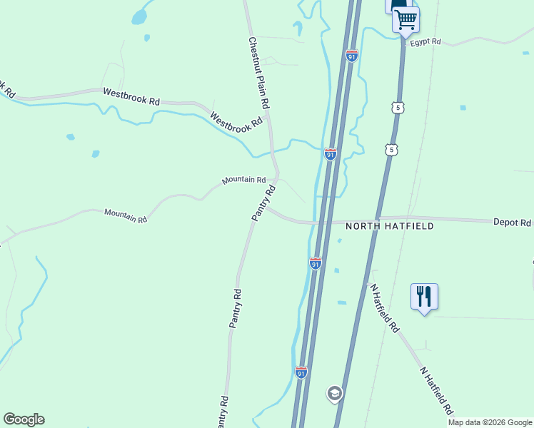 map of restaurants, bars, coffee shops, grocery stores, and more near 150 Pantry Road in Hatfield