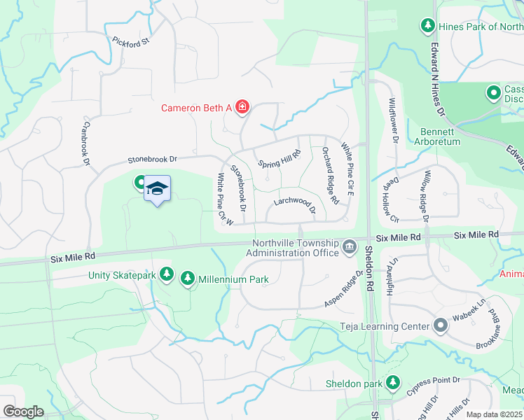 map of restaurants, bars, coffee shops, grocery stores, and more near 44431 White Pine Circle East in Northville