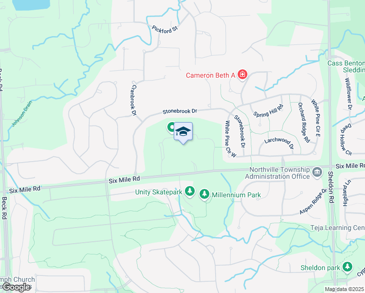 map of restaurants, bars, coffee shops, grocery stores, and more near 45700 Six Mile Road in Northville