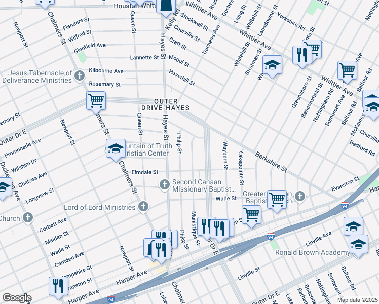 map of restaurants, bars, coffee shops, grocery stores, and more near 9738 Manistique Street in Detroit