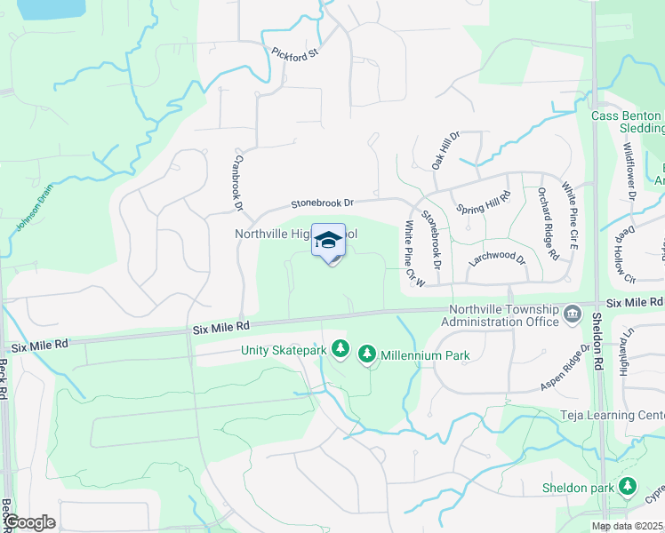map of restaurants, bars, coffee shops, grocery stores, and more near 45700 Six Mile Road in Northville