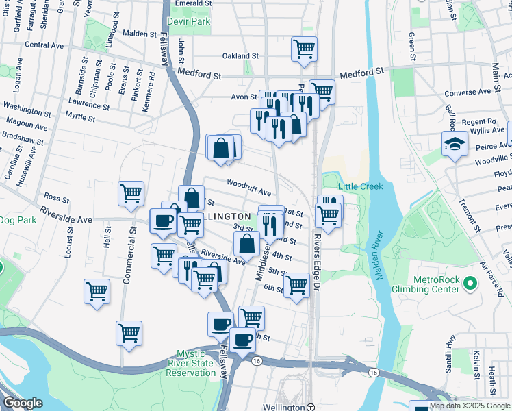 map of restaurants, bars, coffee shops, grocery stores, and more near 59 2nd Street in Medford