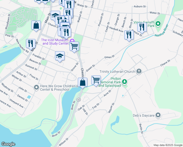 map of restaurants, bars, coffee shops, grocery stores, and more near 55 Green Street in Clinton