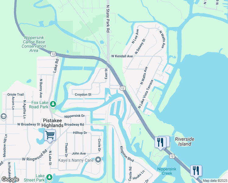 map of restaurants, bars, coffee shops, grocery stores, and more near 37784 North West Street in Spring Grove